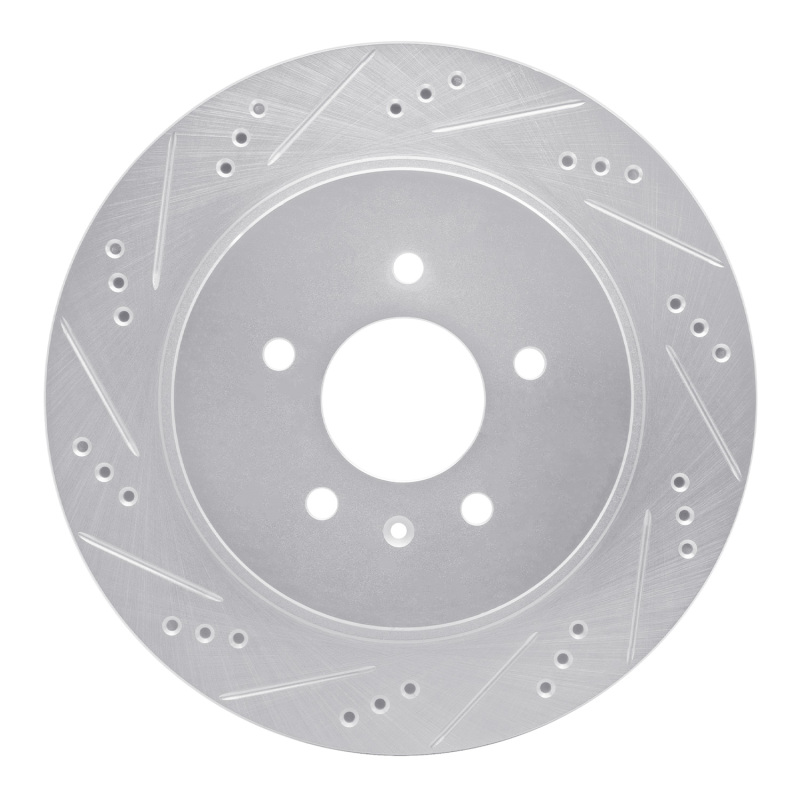 Cadillac CTS Brake Rotor (1) - Rear Left - R1 Concepts - Drilled & Slotted - Silver - `05-`11